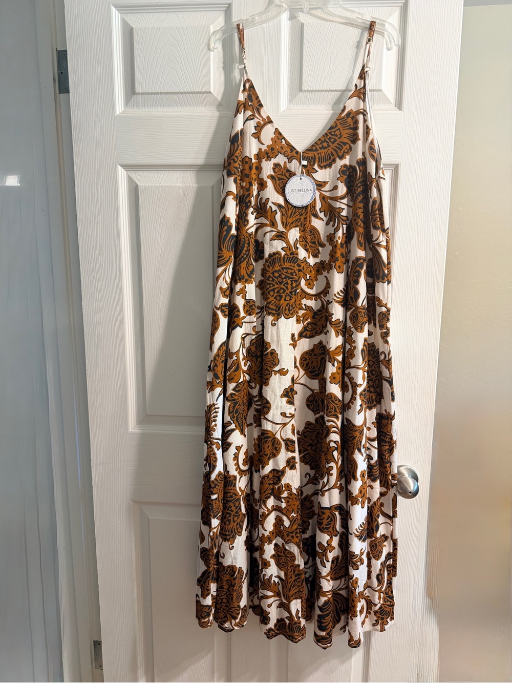 Just Bellina NWT XL Boho Floral Slip Dress in Brown & Cream